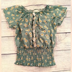 Jenna & Jessie smocked green Floral Top/size 8